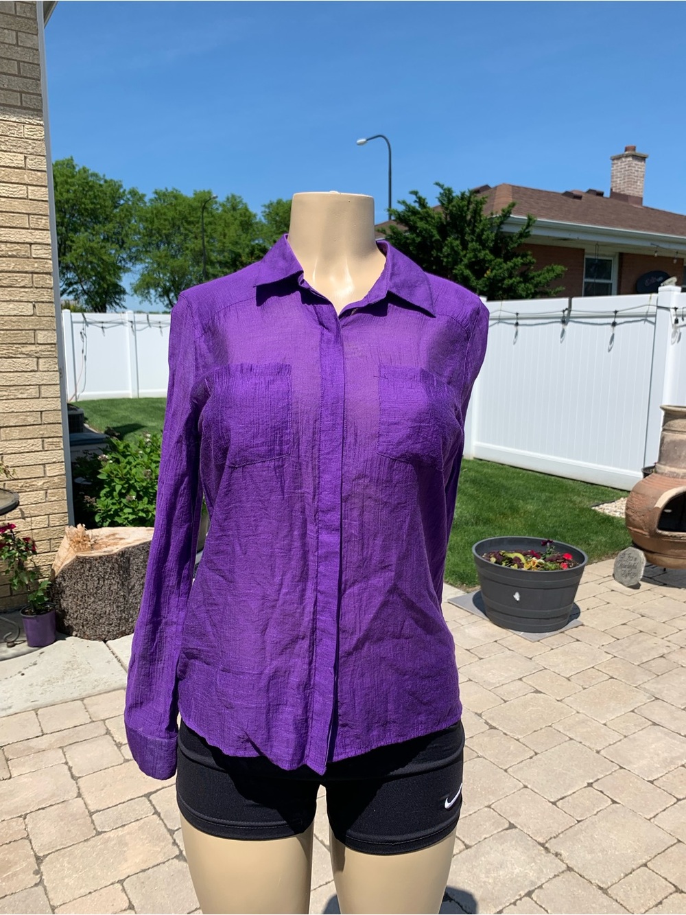 Chico'sSize 0 Solid Purple Long Sleeve Button-Front Shirt Blouse Top USA S